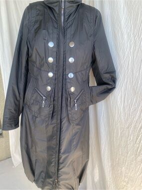 Creenstone Black Long Utility Coat Stowaway Hood EU 38